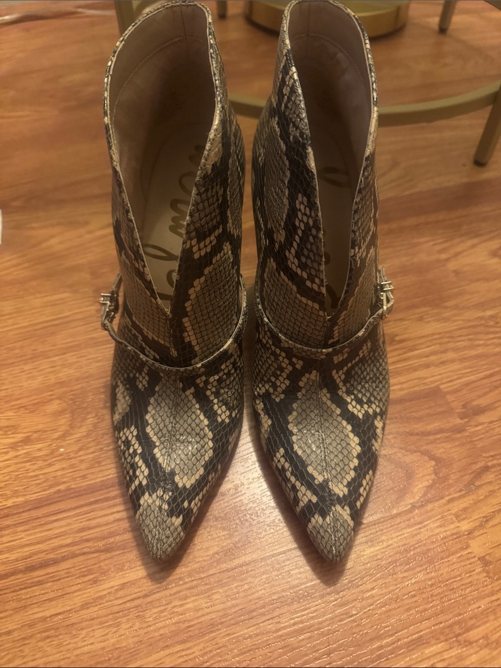 GORGEOUS SAM EDELMAN ANKLE BOOTS - Pointed Toe Snake-Print Ankle Boots - Brown
